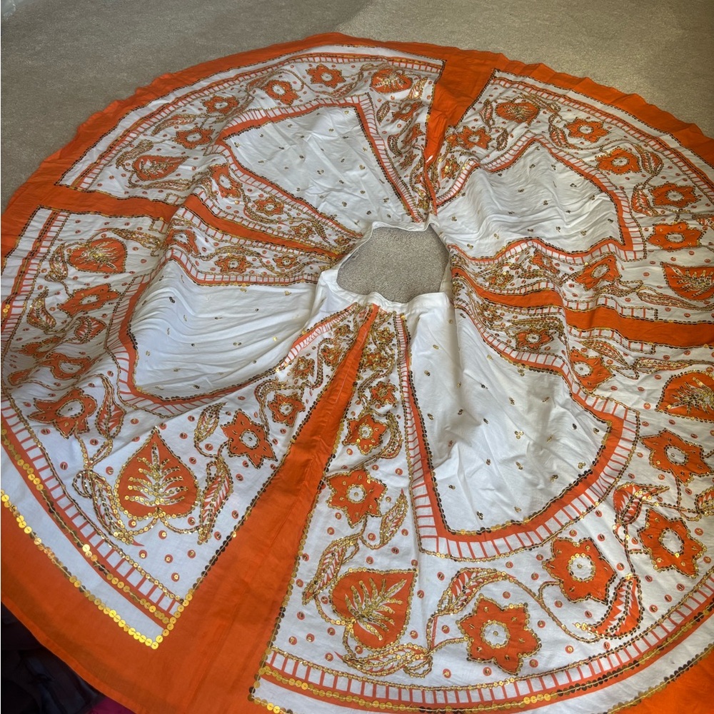 Milly Embellished Orange and White Maxi Skater Skirt